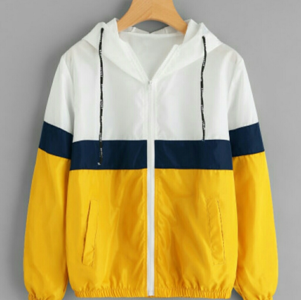 Color Block Elastic waist Drawstring Jacket - Picture 1 of 4